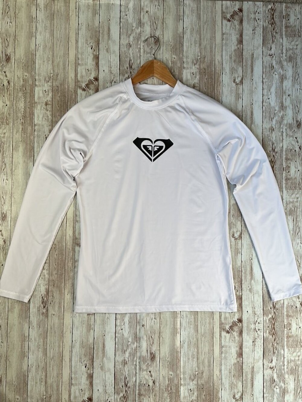 Roxy Rashguard Girls sz 14/ XL Whole Hearted Long Sleeve White Black Surf SPF50